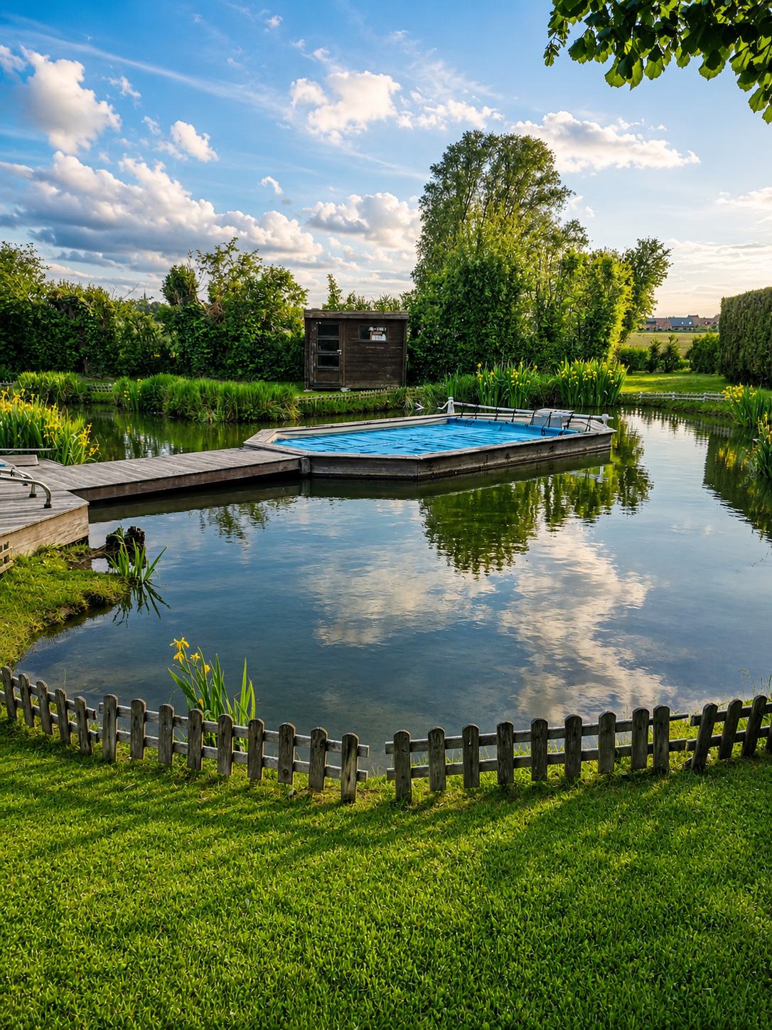Étang et passerelle dans le jardin